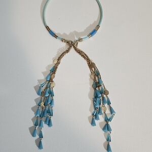 Gold-Tone Necklace And Blue Beaded Wrap Necklace